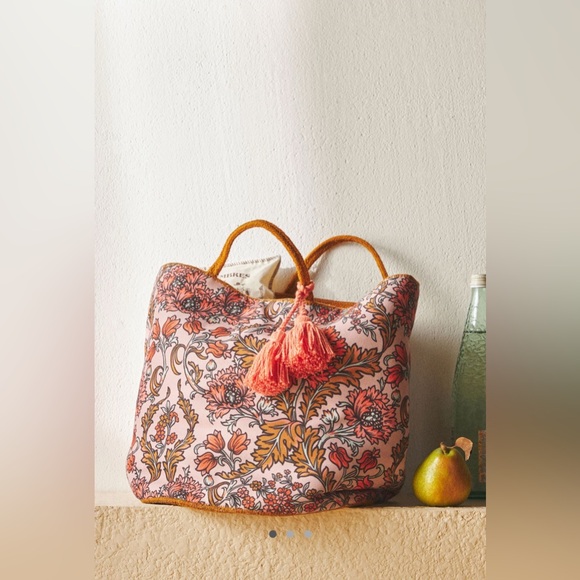 Anthropologie Jylin Printed Basket in Coral NEW